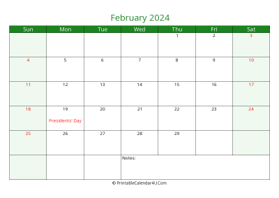 editable calendar february 2024 with us holidays