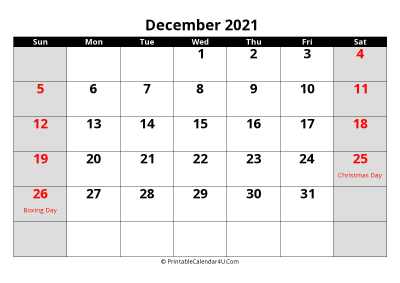 2021 december uk calendar with holidays, with week start on sunday