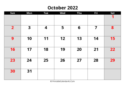 2022 october uk calendar with holidays, with week start on sunday