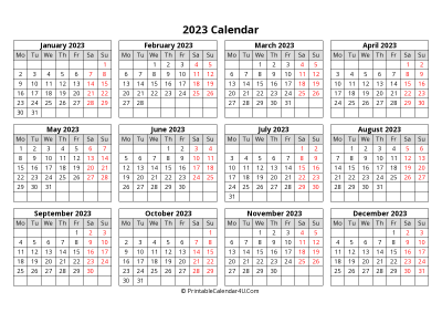 2023 calendar with week start on monday