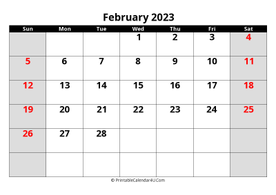 2023 february uk calendar with holidays, with week start on sunday