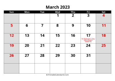 2023 march uk calendar with holidays, with week start on sunday