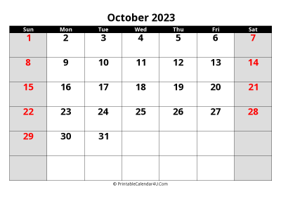 2023 october uk calendar with holidays, with week start on sunday