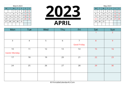 canada calendar april 2023 with week start on monday