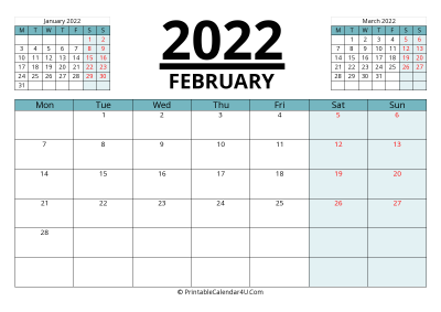 canada calendar february 2022 with week start on monday