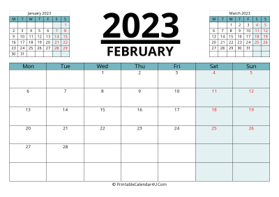 canada calendar february 2023 with week start on monday