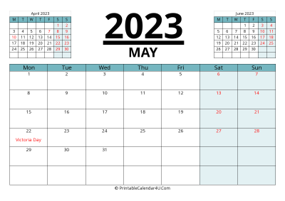 canada calendar may 2023 with week start on monday