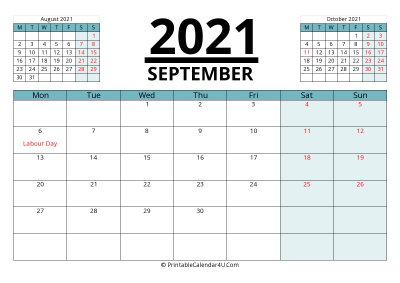 canada calendar september 2021 with week start on monday