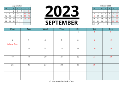 canada calendar september 2023 with week start on monday
