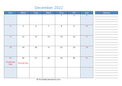 editable december 2022 canada calendar with holidays and notes