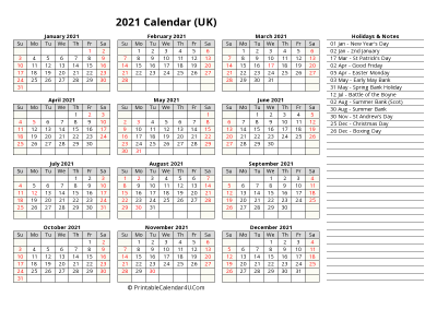 printable 2021 uk calendar with holiday