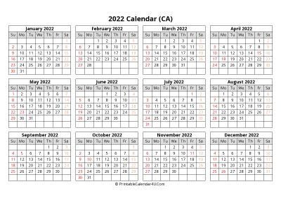 printable 2022 canadian calendar templates with statutory holidays ...