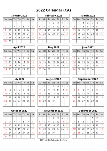 printable canada calendar 2022 with holidays (portrait)