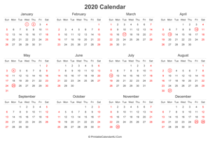2020 calendar with uk bank holidays highlighted landscape layout