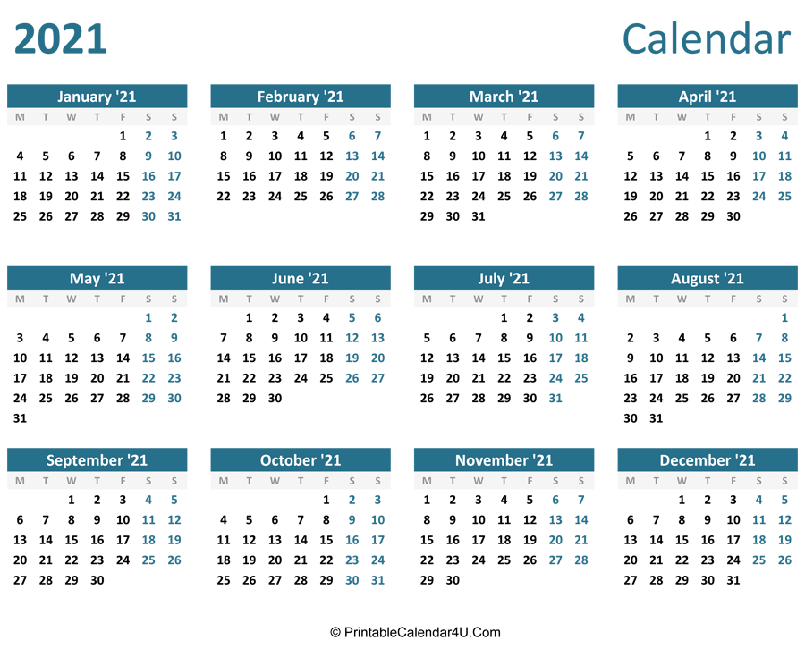 2021 Calendar Printable