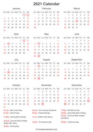 2021 uk calendar templates