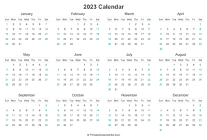 2023 calendar printable landscape layout