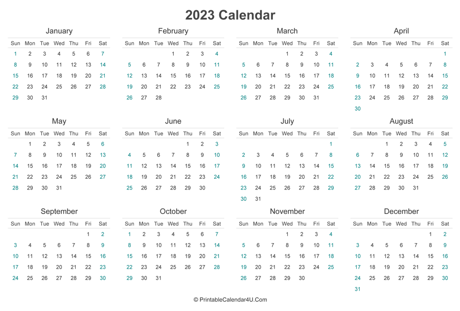 2023 Calendar Printable (Landscape Layout)