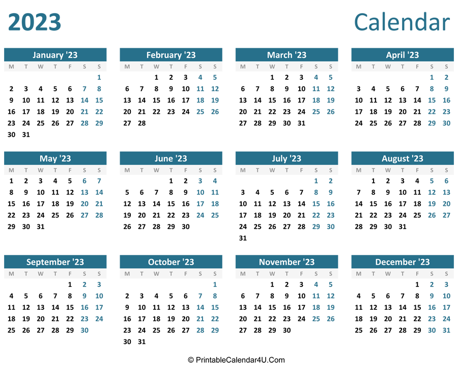 2023 calendar printable