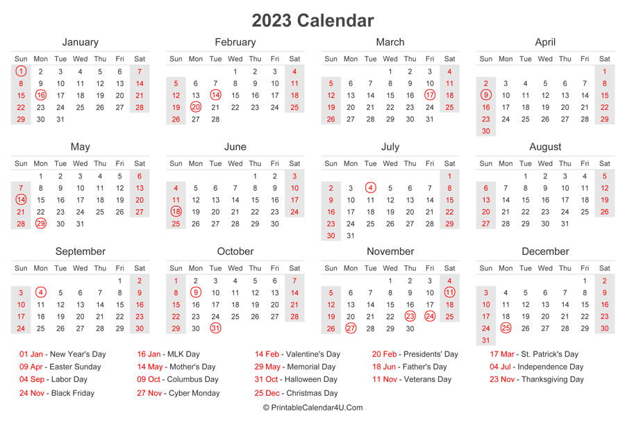 Printable Calendars 2023 With Holidays Customize and Print