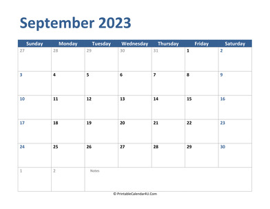 2023 september calendar with notes