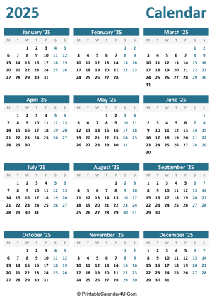 2025 calendar printable portrait layout