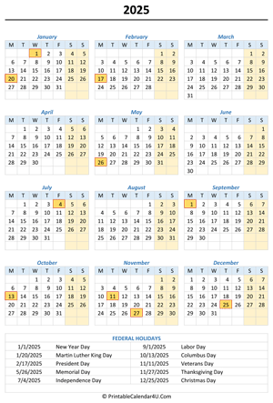 2025 portrait calendar with holidays