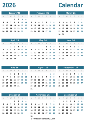 Printable Yearly Calendar 2026