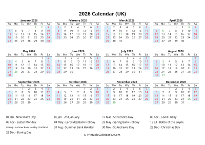 Printable Calendar 2026 Yearly Monthly Weekly Planner Template