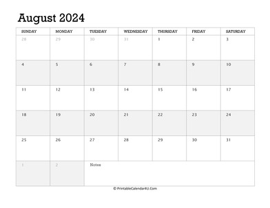 august 2024 calendar printable week starts on sunday