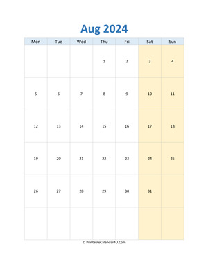 blank calendar august 2024 vertical layout