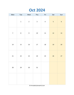 blank calendar october 2024 vertical layout