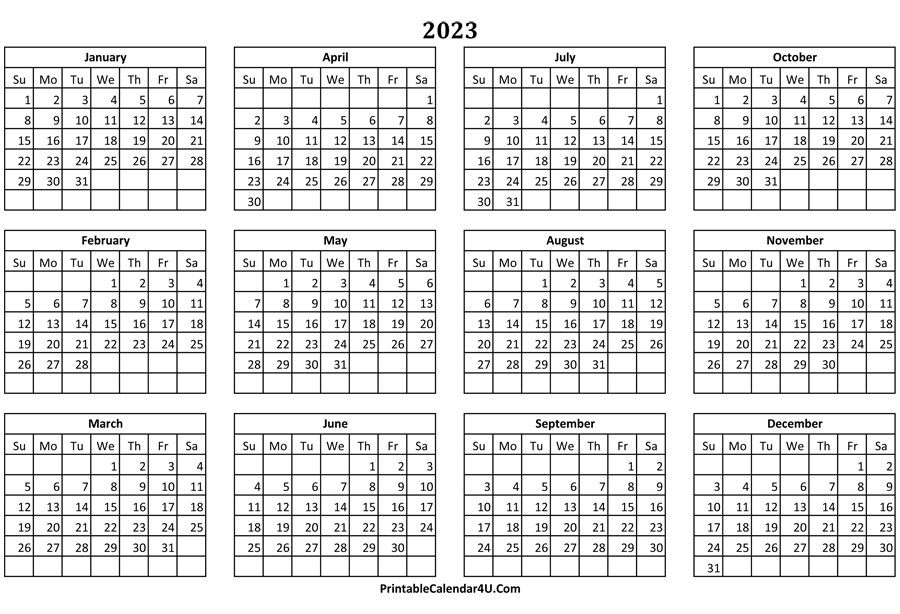 2023 Month At A Glance Calendar