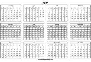 calendar yearly 2025 landscape layout