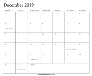 december 2019 calendar printable with holidays