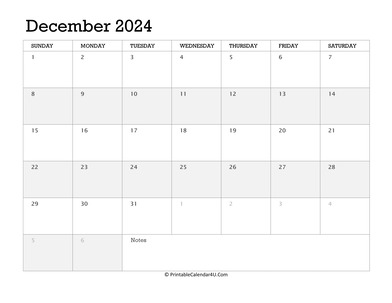 december 2024 calendar printable week starts on sunday