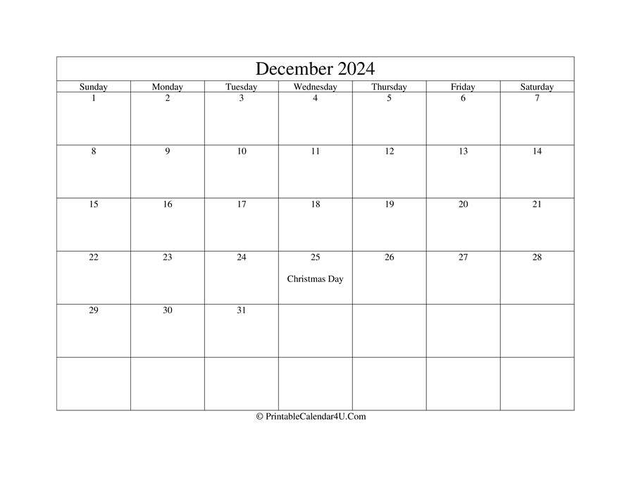 December 2024 Calendar With Holidays Printable Free Word Dell Moreen