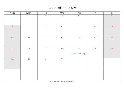 december 2025 calendar with us holidays highlighted landscape layout