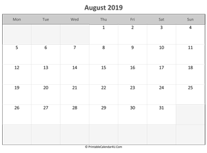 editable calendar august 2019