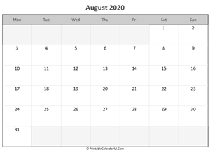 editable calendar august 2020