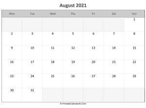 editable calendar august 2021