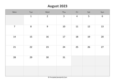 editable calendar august 2023
