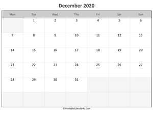 editable calendar december 2020