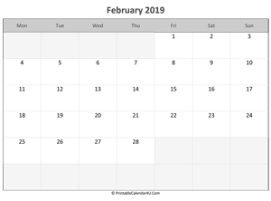 editable calendar february 2019
