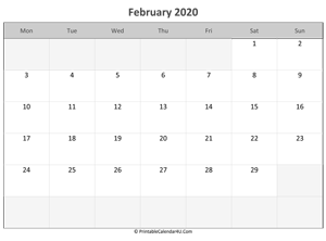editable calendar february 2020