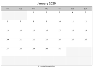 editable calendar january 2020