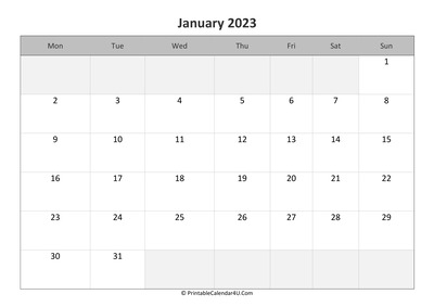 editable calendar january 2023
