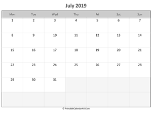 editable calendar july 2019