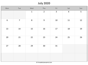 editable calendar july 2020