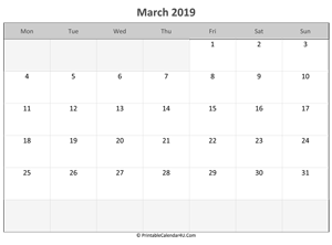 editable calendar march 2019